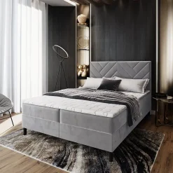 Lit Boxspring ROKIS 140X200 CM MONOLITH 84, Gris clair, Lit avec matelas et rangement