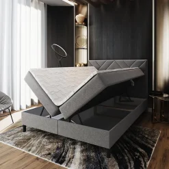 Lit Boxspring ROKIS 140X200 CM MONOLITH 77, Bleu, Lit avec matelas et rangement