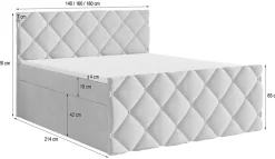 Lit Boxspring ROVARI 160X200 CM KRONOS 15, Gris, Lit avec matelas et rangement