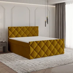 Lit Boxspring ROVARI 180X200 CM KRONOS 01, Jaune, Lit avec matelas et rangement