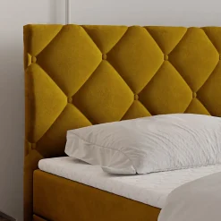 Lit Boxspring ROVARI 180X200 CM KRONOS 01, Jaune, Lit avec matelas et rangement