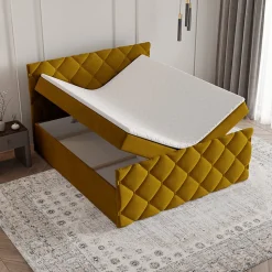 Lit Boxspring ROVARI 180X200 CM KRONOS 01, Jaune, Lit avec matelas et rangement