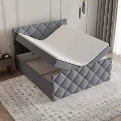 Lit Boxspring ROVARI 140X200 CM KRONOS 15, Gris, Lit avec matelas et rangement