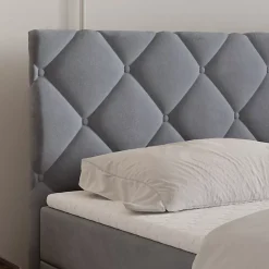 Lit Boxspring ROVARI 140X200 CM KRONOS 15, Gris, Lit avec matelas et rangement