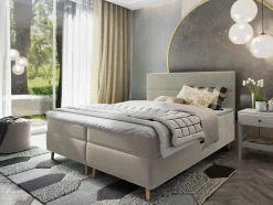 Lit Boxspring SANTA 180X200 CM PAROS 02, Beige, Lit avec matelas et rangement