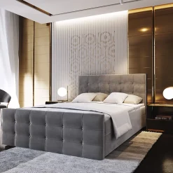 Lit Boxspring SLAT 160X200 CM COSMIC 160, Gris, Lit avec matelas et rangement