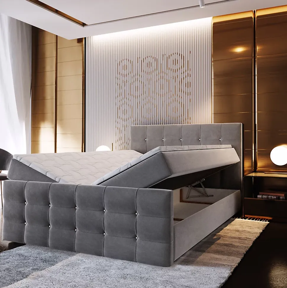 Lit Boxspring SLAT 180X200 CM COSMIC 10, Beige, Lit avec matelas et rangement