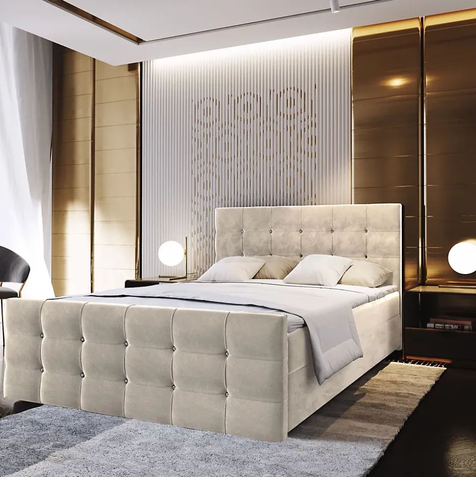 Lit Boxspring SLAT 180X200 CM COSMIC 10, Beige, Lit avec matelas et rangement