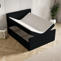 Lit Boxspring TERVAN 160X200 CM KRONOS 07, Noir, Lit avec matelas et rangement