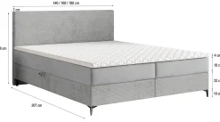 Lit Boxspring TORREL 160X200 CM POSO 14 + KRONOS 14, Vert foncé, Lit avec matelas et rangement