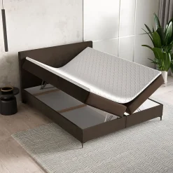 Lit Boxspring TORREL 180X200 CM POSO 06 + KRONOS 06, Marron, Lit avec matelas et rangement