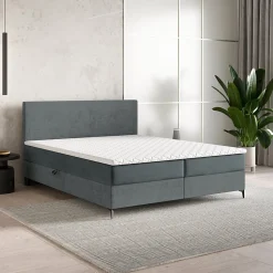Lit Boxspring TORREL 140X200 CM POSO 60 + PAROS 06, Gris, Lit avec matelas et rangement