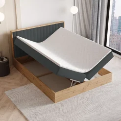 Lit Boxspring VARELI 140X200 CM SORO 97, Graphite, Lit avec matelas et rangement