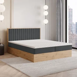 Lit Boxspring VARELI 140X200 CM SORO 97, Graphite, Lit avec matelas et rangement