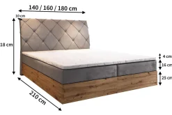 Lit Boxspring VELLANO 140X200 CM PAROS 05, Gris clair, Lit avec matelas et rangement
