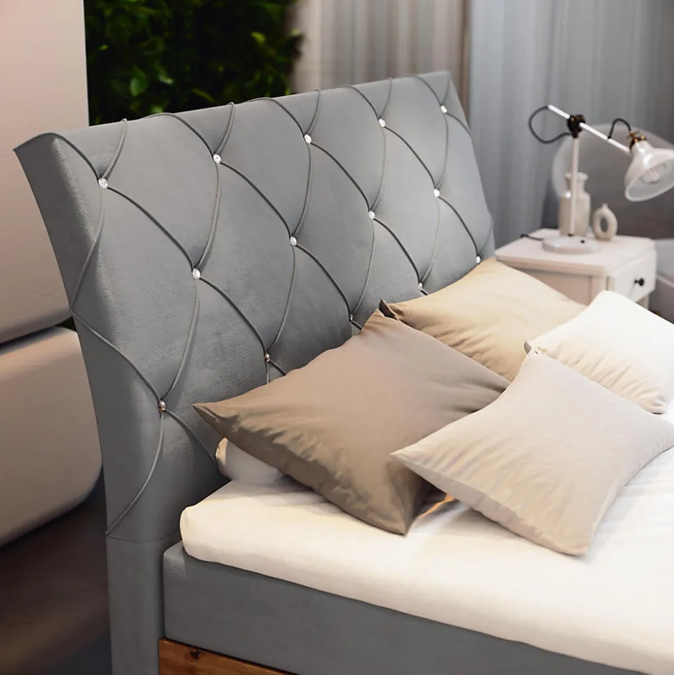 Lit Boxspring VELLANO 140X200 CM PAROS 05, Gris clair, Lit avec matelas et rangement