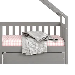 Lit cabane asymétrique ALVA avec tiroirs, 90 x 200 cm en pin massif lasuré gris