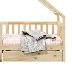 Lit cabane asymétrique ALVA avec tiroirs, 90 x 190 cm en pin massif finition naturelle