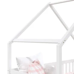 Lit cabane asymétrique ALVA avec tiroirs, 90 x 200 cm en pin massif lasuré blanc