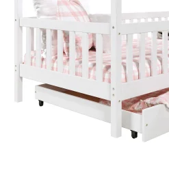 Lit cabane asymétrique ALVA avec tiroirs, 90 x 200 cm en pin massif lasuré blanc