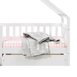 Lit cabane asymétrique ALVA avec tiroirs, 90 x 200 cm en pin massif lasuré blanc