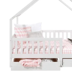 Lit cabane asymétrique ALVA avec tiroirs, 90 x 200 cm en pin massif lasuré blanc