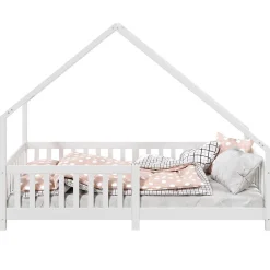 Lit cabane asymétrique CORA 90 x 190 cm en pin massif lasuré blanc