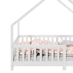 Lit cabane asymétrique CORA 90 x 190 cm en pin massif lasuré blanc