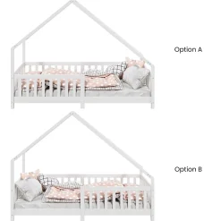 Lit cabane asymétrique CORA 90 x 190 cm en pin massif lasuré blanc