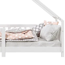 Lit cabane asymétrique CORA 90 x 190 cm en pin massif lasuré blanc