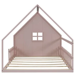 Lit cabane 140 x 200 cm - Lit double enfant avec barrières - Pin + MDF - Sans matelas - Rose