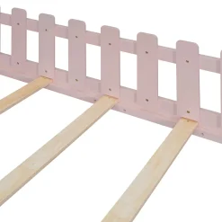 Lit cabane 140 x 200 cm - Lit double enfant avec barrières - Pin + MDF - Sans matelas - Rose