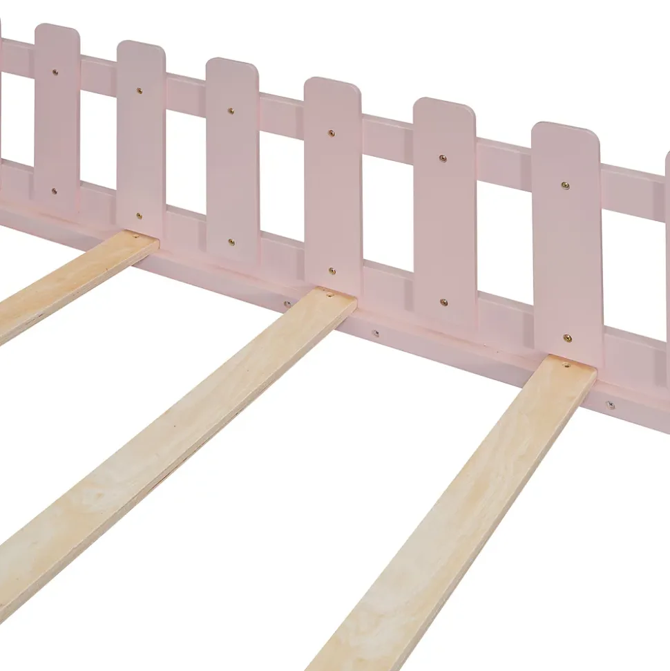 Lit cabane 140 x 200 cm - Lit double enfant avec barrières - Pin + MDF - Sans matelas - Rose