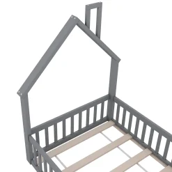 Lit Cabane 90 x 200 cm - Lit enfant Forme Cheminée - Pin + MDF - Sans Matelas - Gris