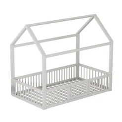 Lit Cabane 90 x 200 cm - Lit Simple avec Cadre en Bois et Sommier à Lattes - Pin + MDF - Sans Matelas - Blanc