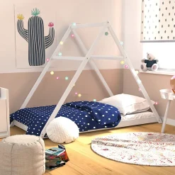 Lit cabane APACHE 90x190 + 1 sommier / Blanc