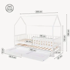 Lit cabane double Aarghonmaa avec matelas 90 x 200 cm blanc en.casa