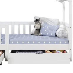 Lit cabane ELEA avec tiroirs, 90 x 200 cm en pin massif lasuré blanc