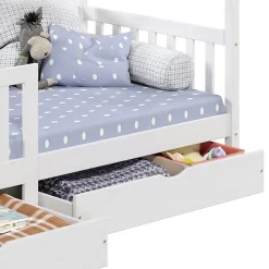 Lit cabane ELEA avec tiroirs, 90 x 200 cm en pin massif lasuré blanc