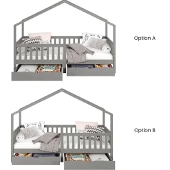 Lit cabane ELEA avec tiroirs, 90 x 200 cm en pin massif lasuré gris