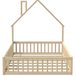 Lit cabane enfant 140x190cm - sommier à lattes - 1 porte - naturel (matelas non inclus)