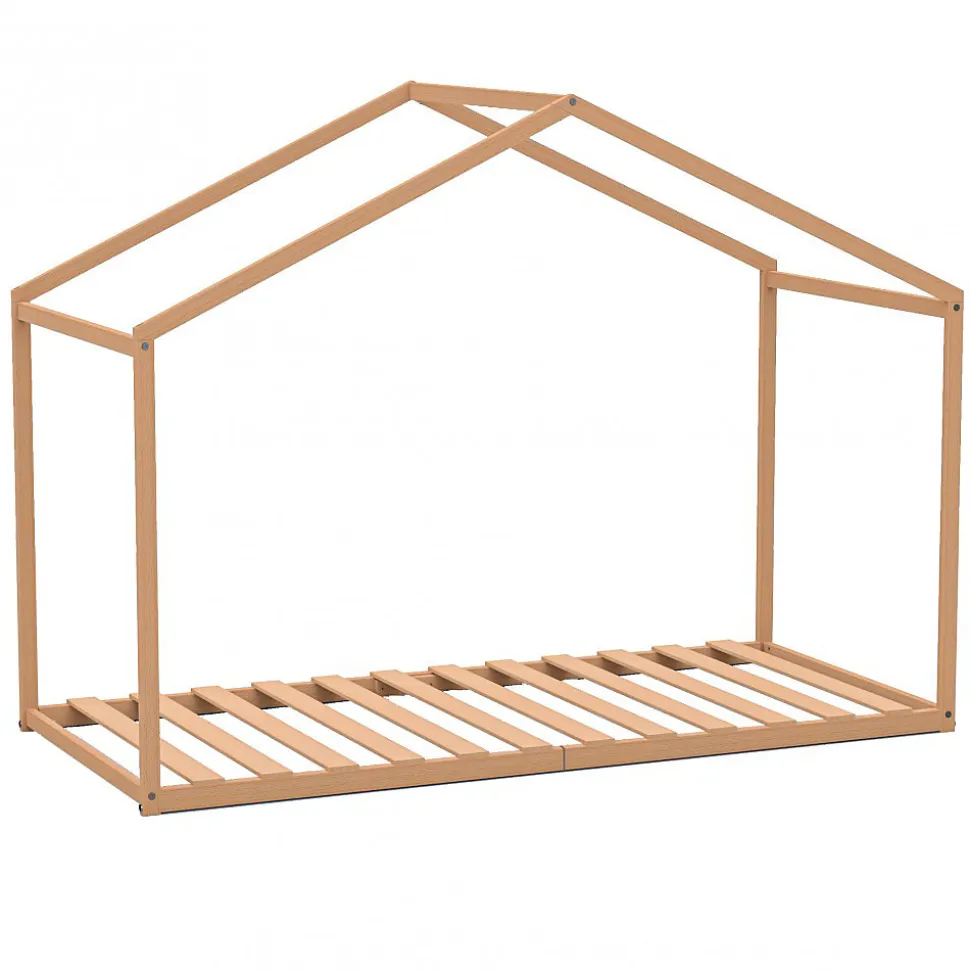 Lit cabane enfant 90x190cm bois massif WATE Naturel inclus sommier