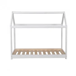 Lit cabane enfant 90x200cm bois massif PANDOU Blanc inclus sommier