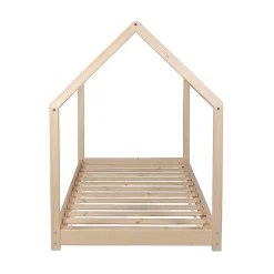 Lit cabane enfant 90x200cm bois massif PANDOU Naturel inclus sommier