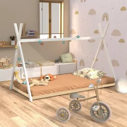 Lit cabane enfant 90x190cm bois massif SOLI Blanc inclus sommier