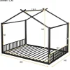 Lit Cabane Enfant 140x200cm Cadre Fer Barre Maison Noir Blackcolors