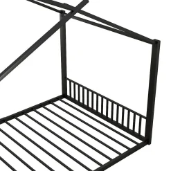 Lit Cabane Enfant 140x200cm Cadre Fer Barre Maison Noir Blackcolors