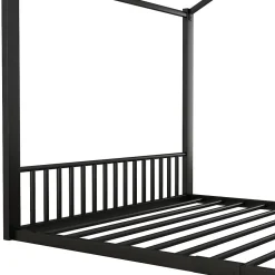 Lit Cabane Enfant 140x200cm Cadre Fer Barre Maison Noir Blackcolors