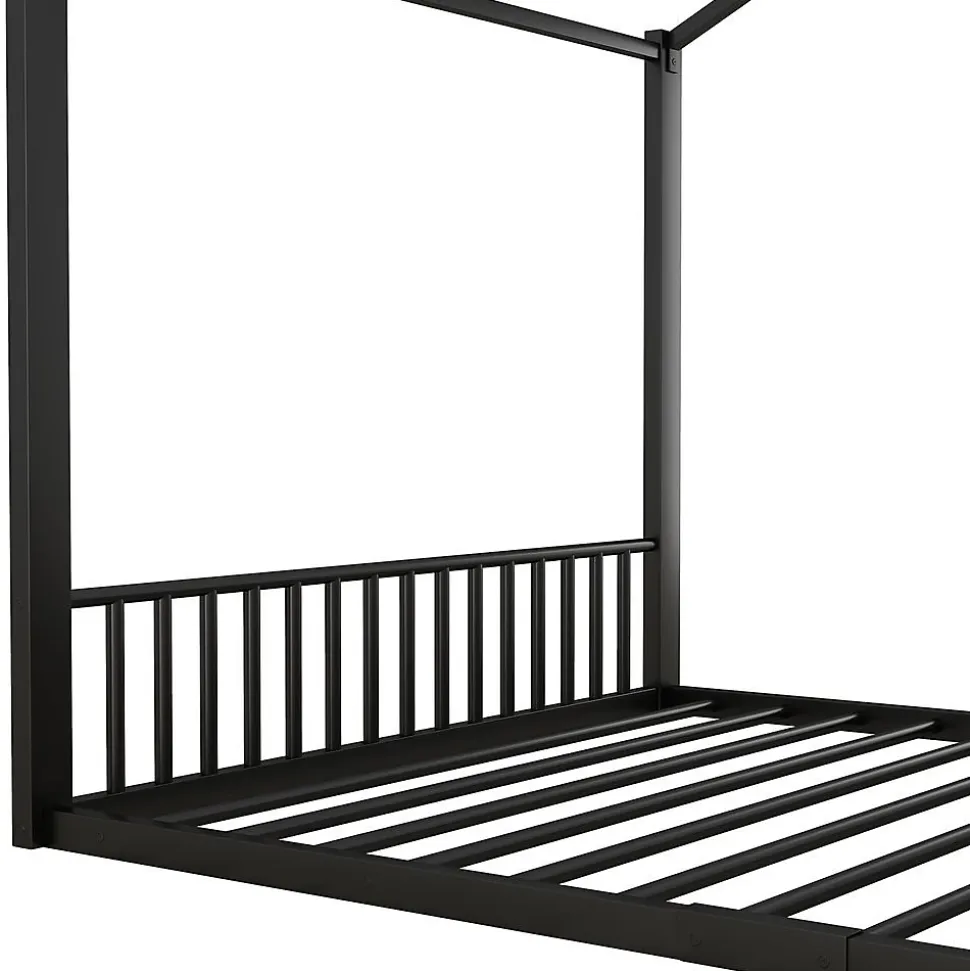 Lit Cabane Enfant 140x200cm Cadre Fer Barre Maison Noir Blackcolors