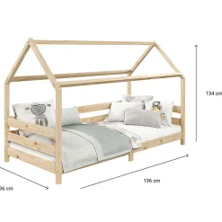 Lit cabane FINA 90 x 190 cm, en pin massif naturel